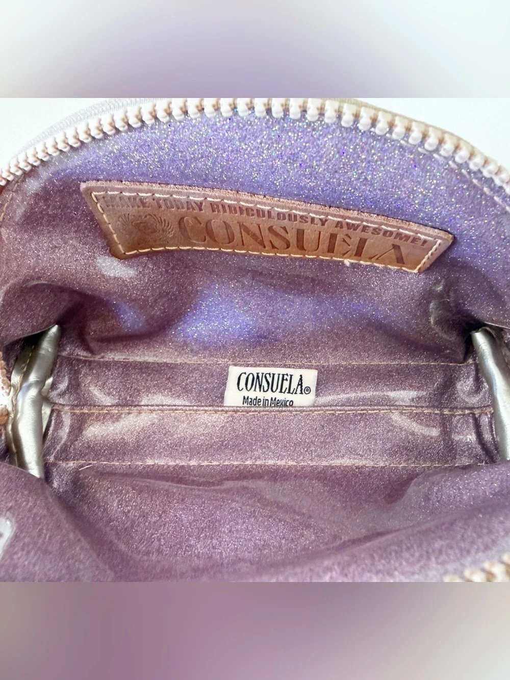 Consuela Bag Evadney Metallic Gold Quilted Cosmetic Make Up Case Chevron Travel
